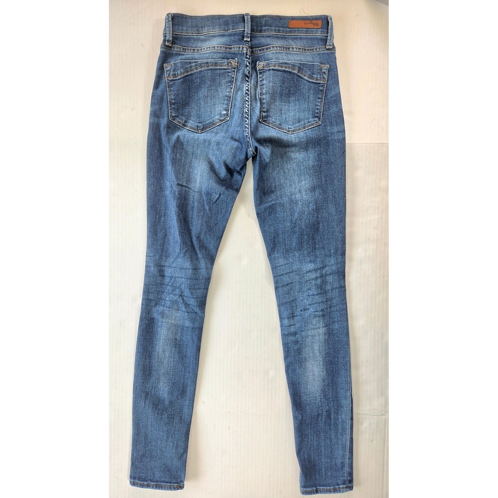Express Jeans Womens 4R Legging Mid Rise Distressed Skinny Medium Wash Denim - Picture 7 of 7